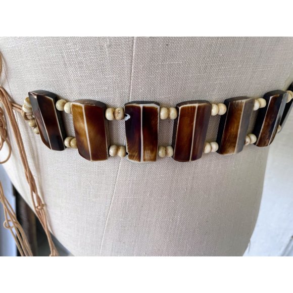 Vintage BOHO Festival HIppy Tie Belt Faux Horn Resin Beads - Picture 6 of 13